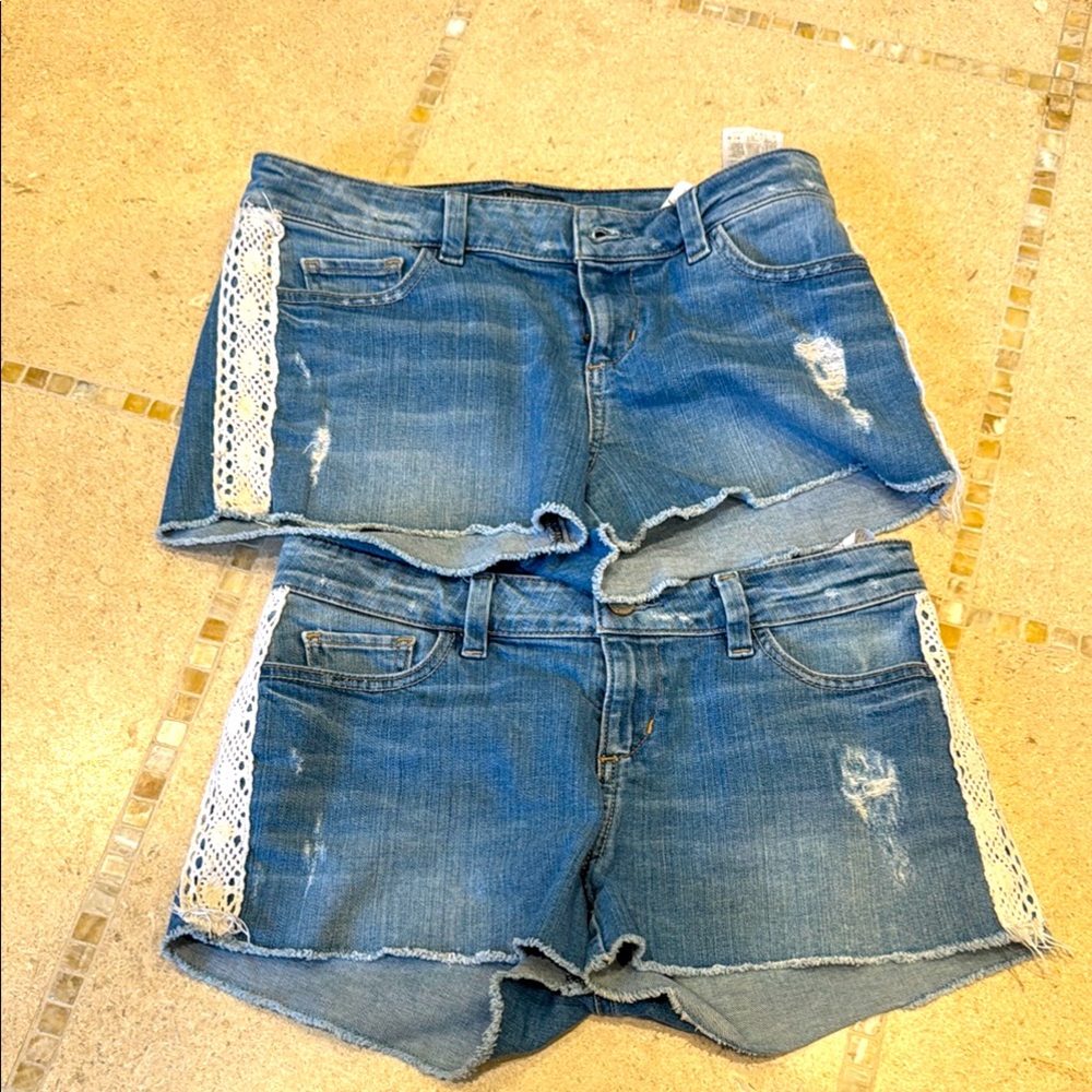 Set of 2 Guess Blue Denim Women's Shorts with Lace Trim